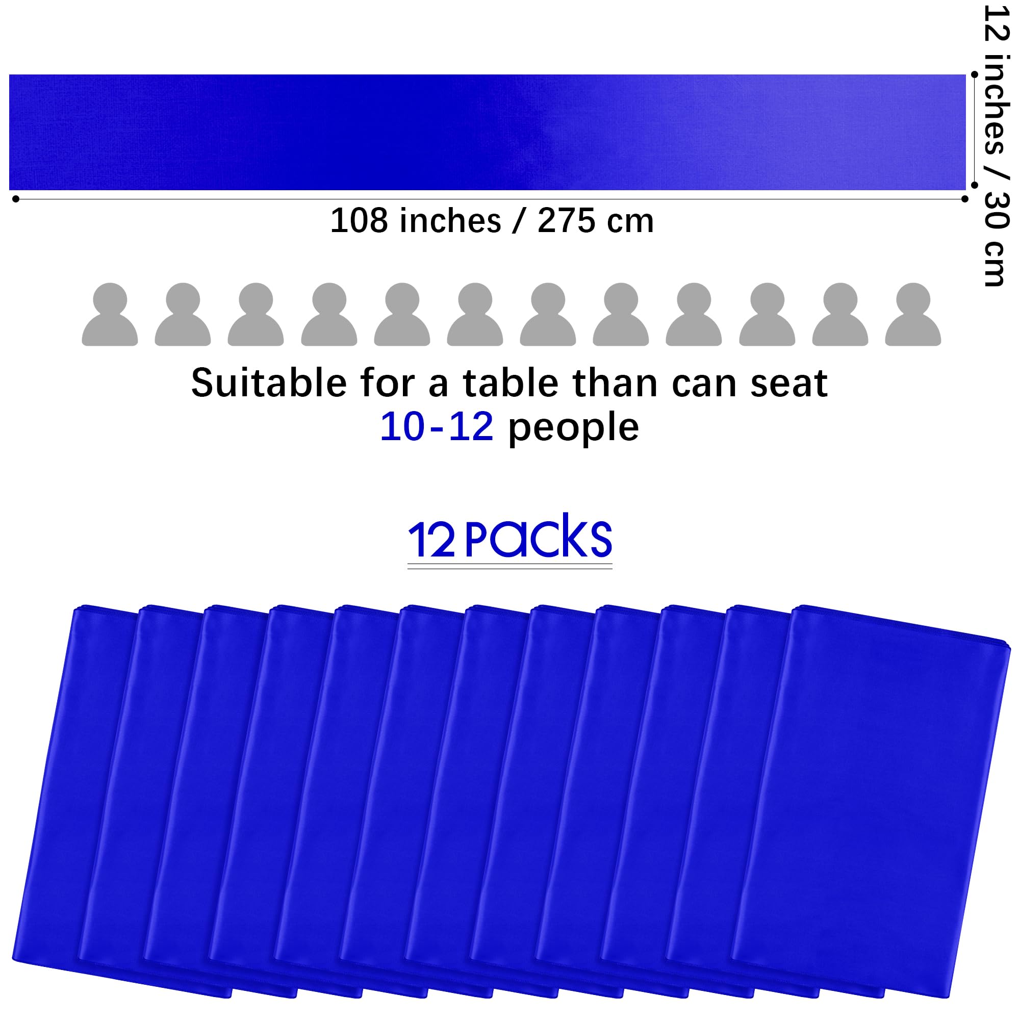 Aneco 12 Pack Satin Table Runner 12 X 108 Inch Dark Blue Long Wedding Satin Silk Table Runner For Wedding Banquet Graduations Bi